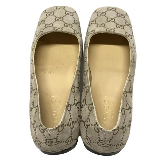 GUCCI - Light gray Gold Multi Suede Wood Women's Pumps 212-080425 - Picture 8 of 11